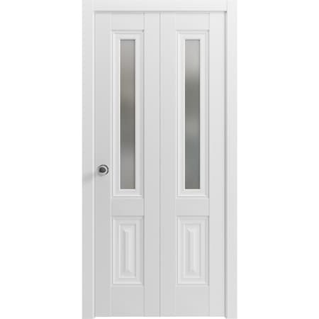 Sartodoors Solid French Door 30 x 84in, Nordic White W/ Frosted Glass, Single Regular Panel Frame Trims Handle SETE6933ID-NOR-3084
